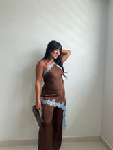 Load image into Gallery viewer, Contrast Lace Trim Satin Halter Jumpsuit