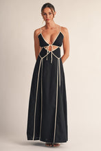 Load image into Gallery viewer, Contrast Trim Cutout Tie-back Maxi Dress