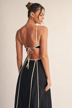 Load image into Gallery viewer, Contrast Trim Cutout Tie-back Maxi Dress