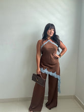 Load image into Gallery viewer, Contrast Lace Trim Satin Halter Jumpsuit
