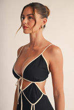 Load image into Gallery viewer, Contrast Trim Cutout Tie-back Maxi Dress
