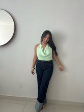 Load image into Gallery viewer, Solid Color Halter Tie V-neck Back Strap Mesh Top
