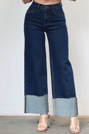 Cuff Up Wide Leg Jeans