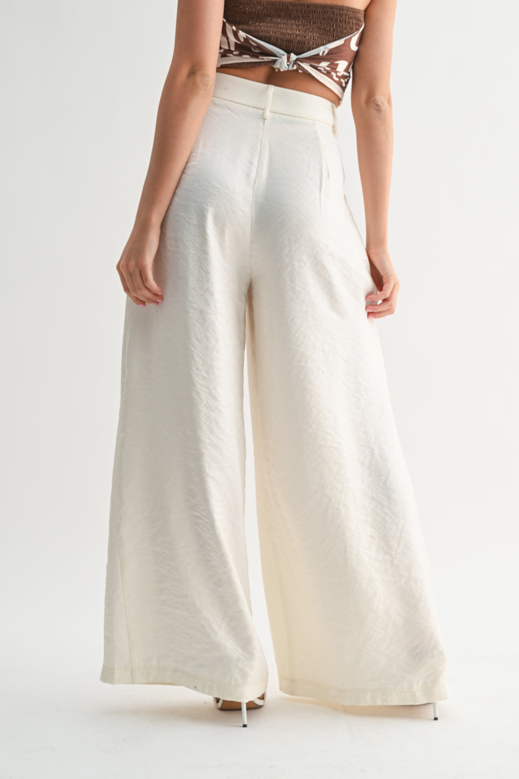 Satin Belted Wide-leg Pants