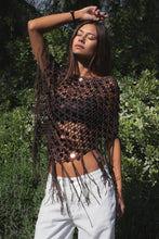 Load image into Gallery viewer, Lunara Sequin Open Crochet Fringe Knit Poncho
