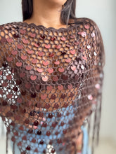 Load image into Gallery viewer, Lunara Sequin Open Crochet Fringe Knit Poncho
