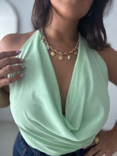 Load image into Gallery viewer, Solid Color Halter Tie V-neck Back Strap Mesh Top
