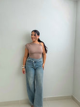 Load image into Gallery viewer, Asymmetrical Shoulder Ruched Top With Gold Trim
