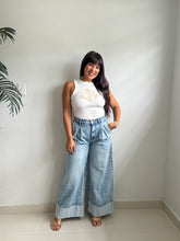Load image into Gallery viewer, Cuffed Hem Wide Leg Denim Pants
