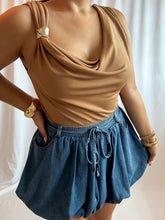 Load image into Gallery viewer, Denim Bubble Mini Skirt With Drawstring Waist

