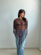 Load image into Gallery viewer, Lunara Sequin Open Crochet Fringe Knit Poncho
