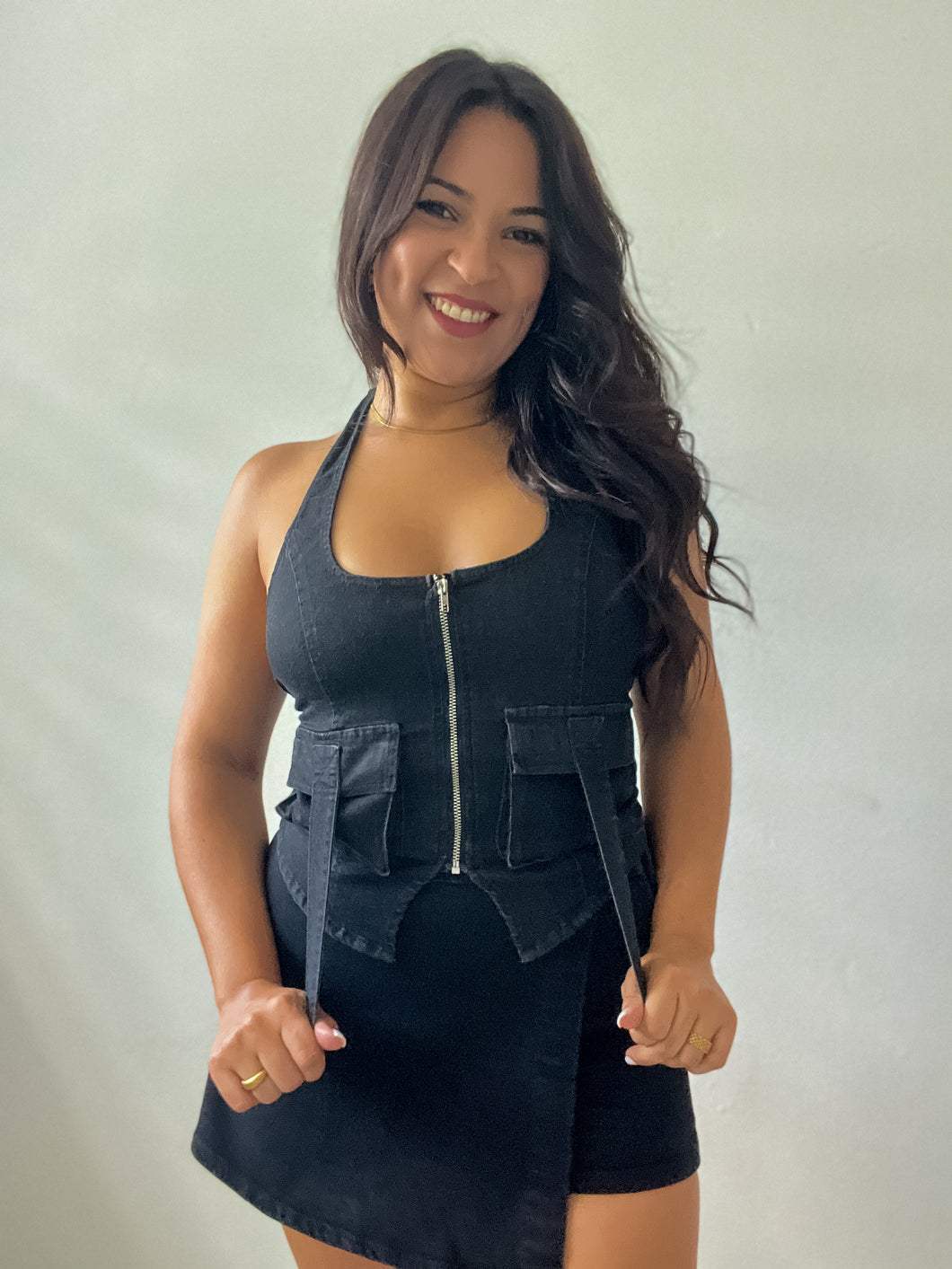 Denim Zipper Top